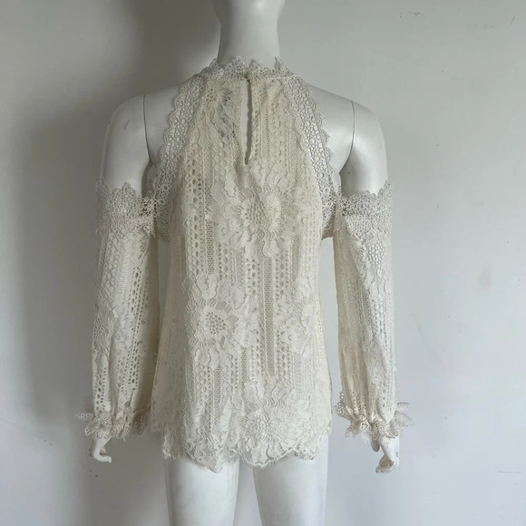 Sugar Lips Sugarlips Womens LACE HIGH Neck Open Shoulders TOP Blouse White Sz S - Picture 8 of 10